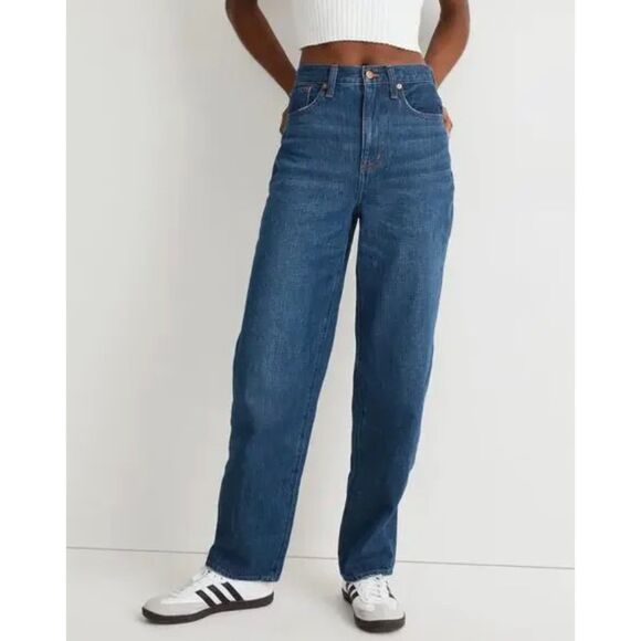Madewell Hemp Cotton Blend Baggy Straight Jeans Dark Wash Slouchy Denim Size 24 - Picture 1 of 15